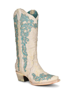 Womens ld bone glitter overlay & embroidery boots corral A4368
