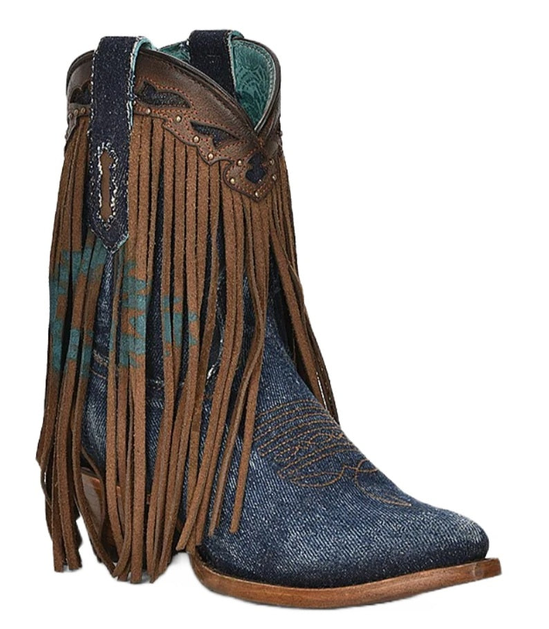 Corral womens fringe and denim ankle boots Z5154