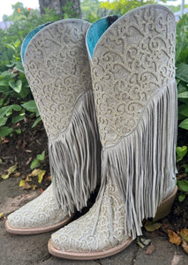 Corral womens  white glitter fringe boots c3955