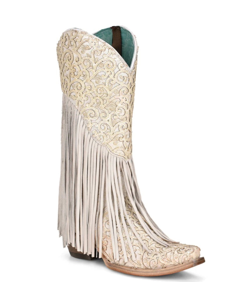 Corral womens  white glitter fringe boots c3955