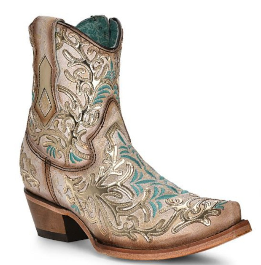 Corral womens white and gold mirrored overlay & embroidery boots c4006