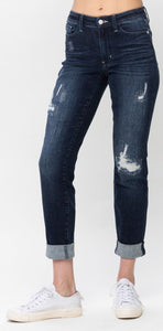 Judy blue midrise stitched destroyed and double cuffed jeans