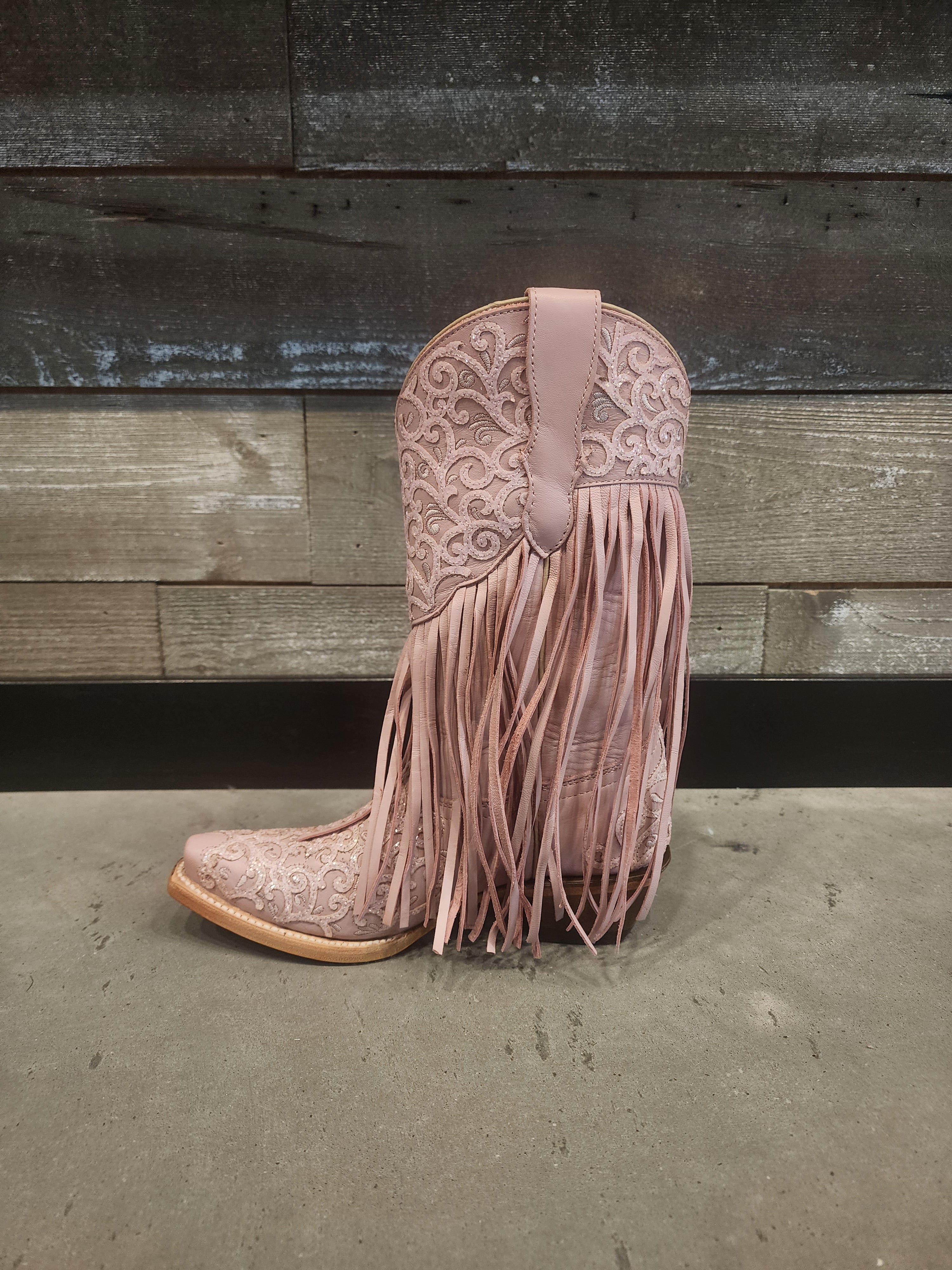 Corral teens light pink with fringe boot T0155
