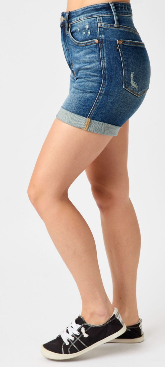 Judy blue highwaisted tummy control vintage wash cuffed shorts