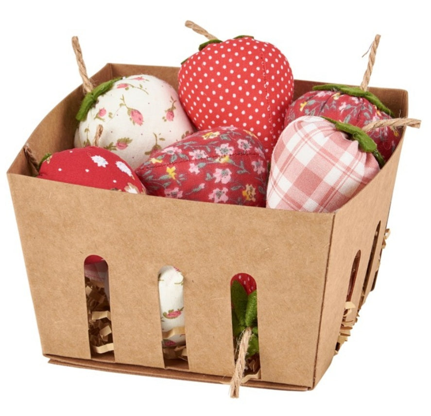 Fabric strawberries in a basket