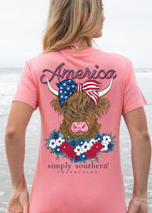 Simply southern patrioc highland cow tshirt