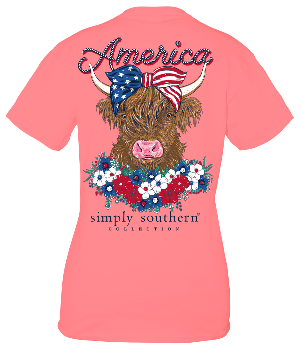 Simply southern patrioc highland cow tshirt