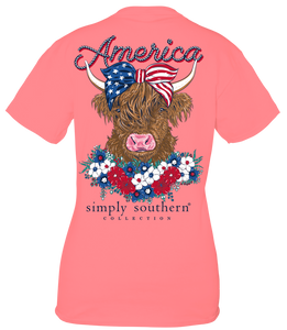 Simply southern patrioc highland cow tshirt