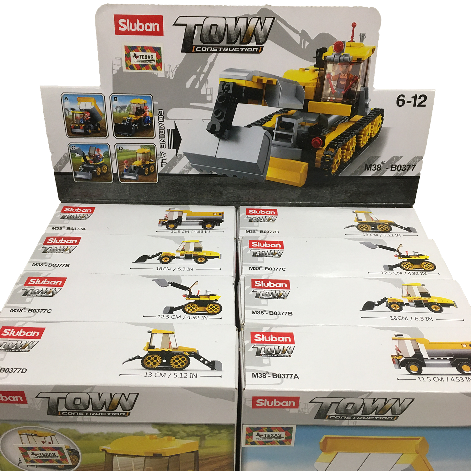 Texas Toy Distribution - 4-in-1 Construction Display Set, Building Bricks x2 of each