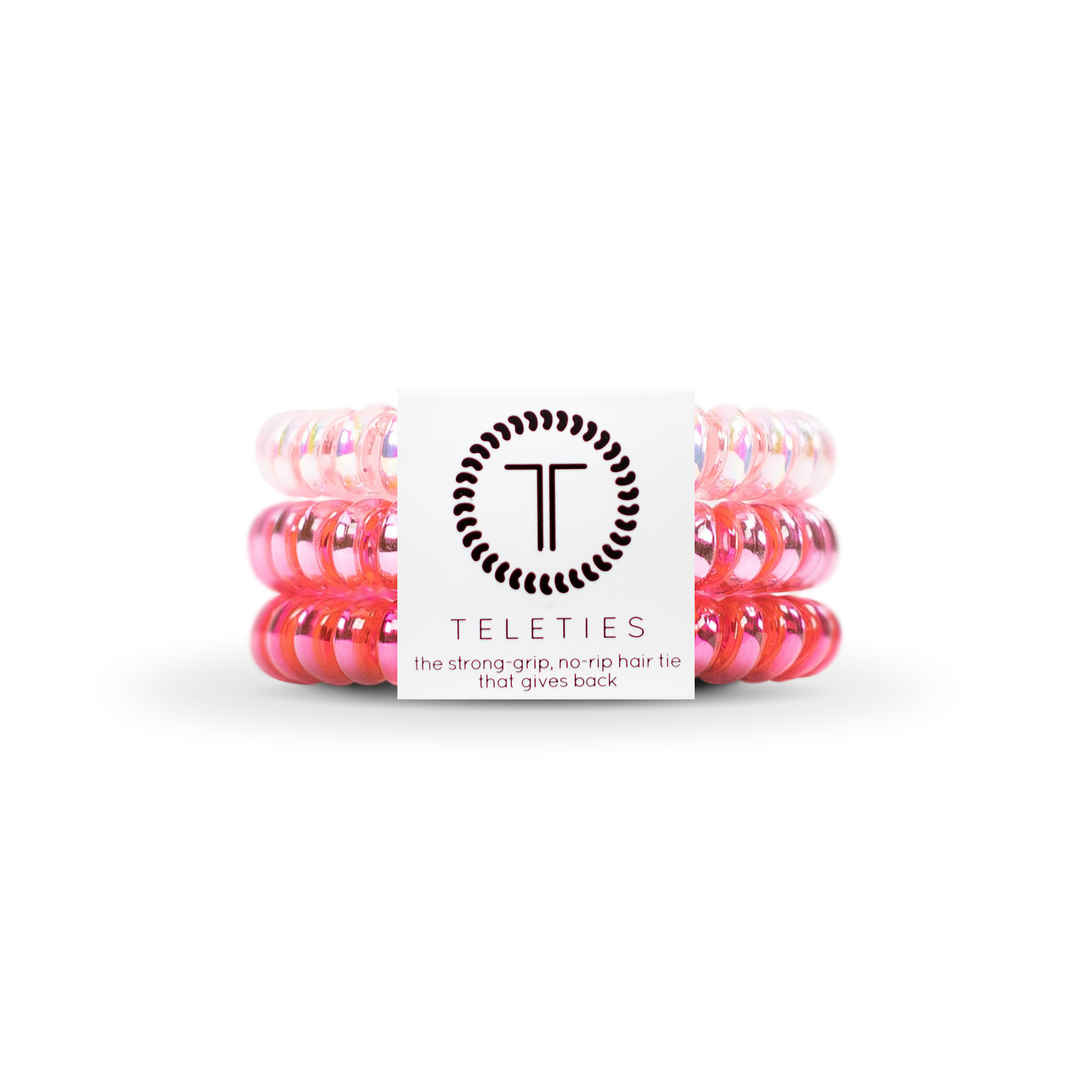 TELETIES - Think Pink - Small Spiral Hair Coils, Hair Ties, 3-pack