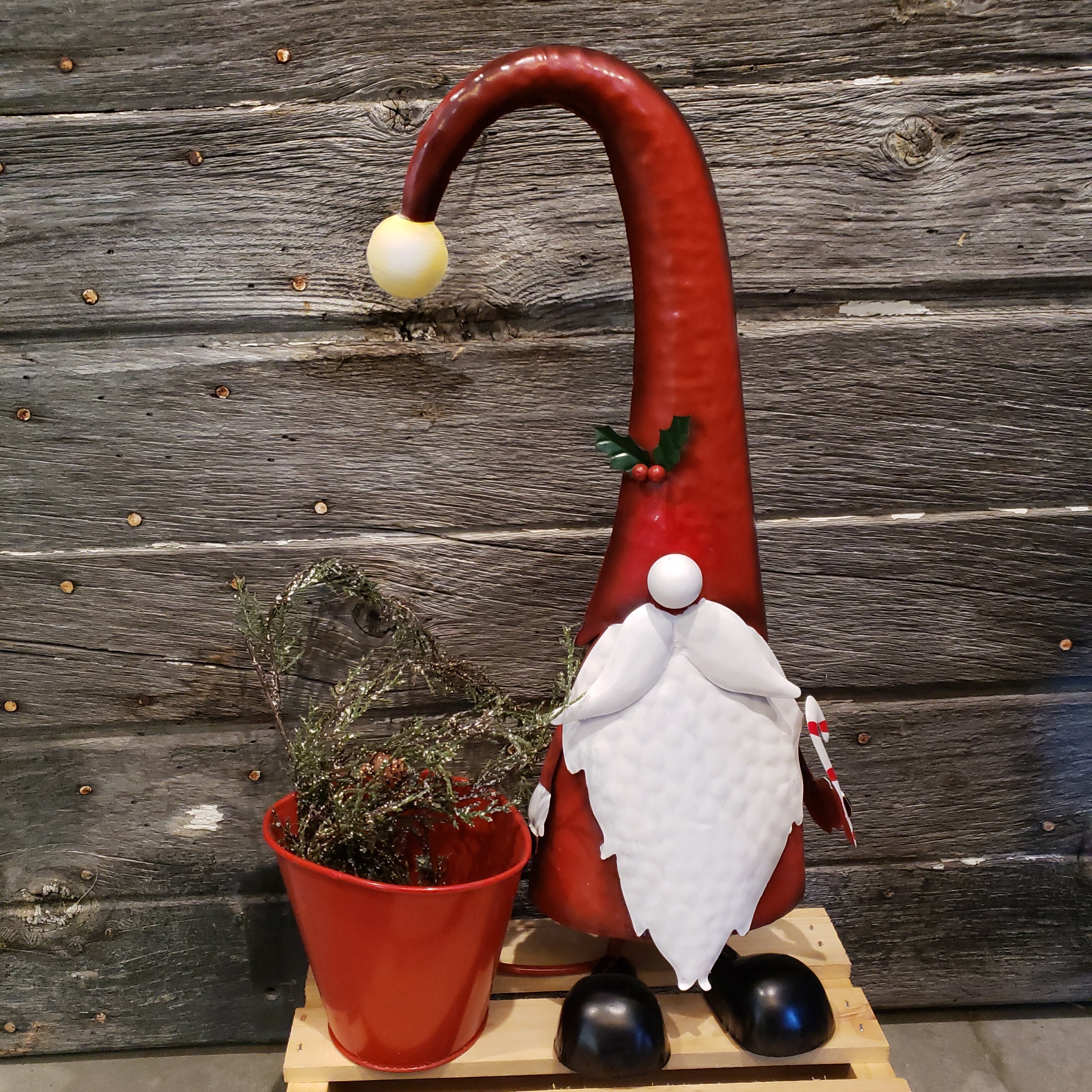 Holiday metal gnome with planter