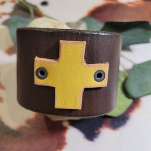 Yellow cross leather bracelet