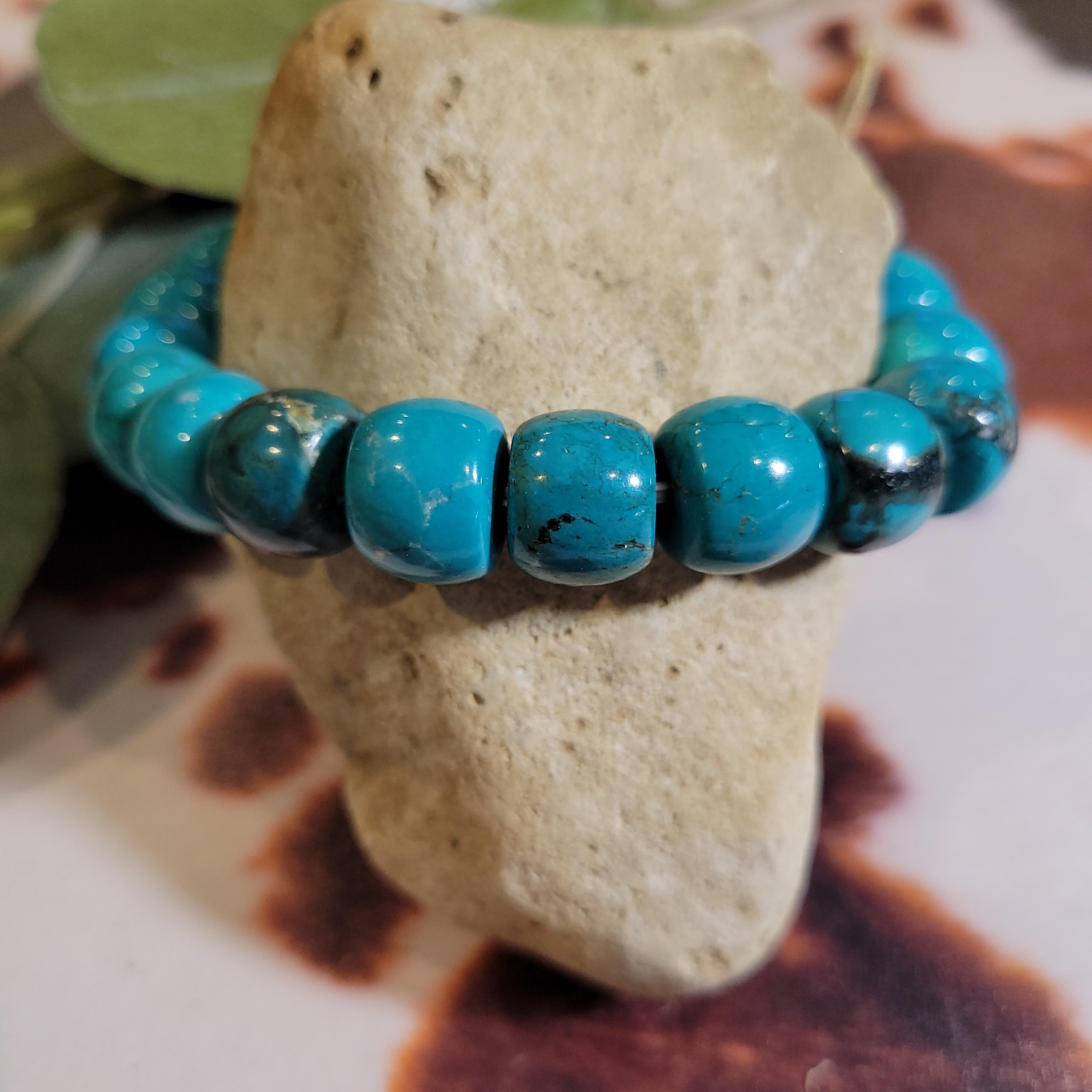 Teal and grey beaded strecth bracelet