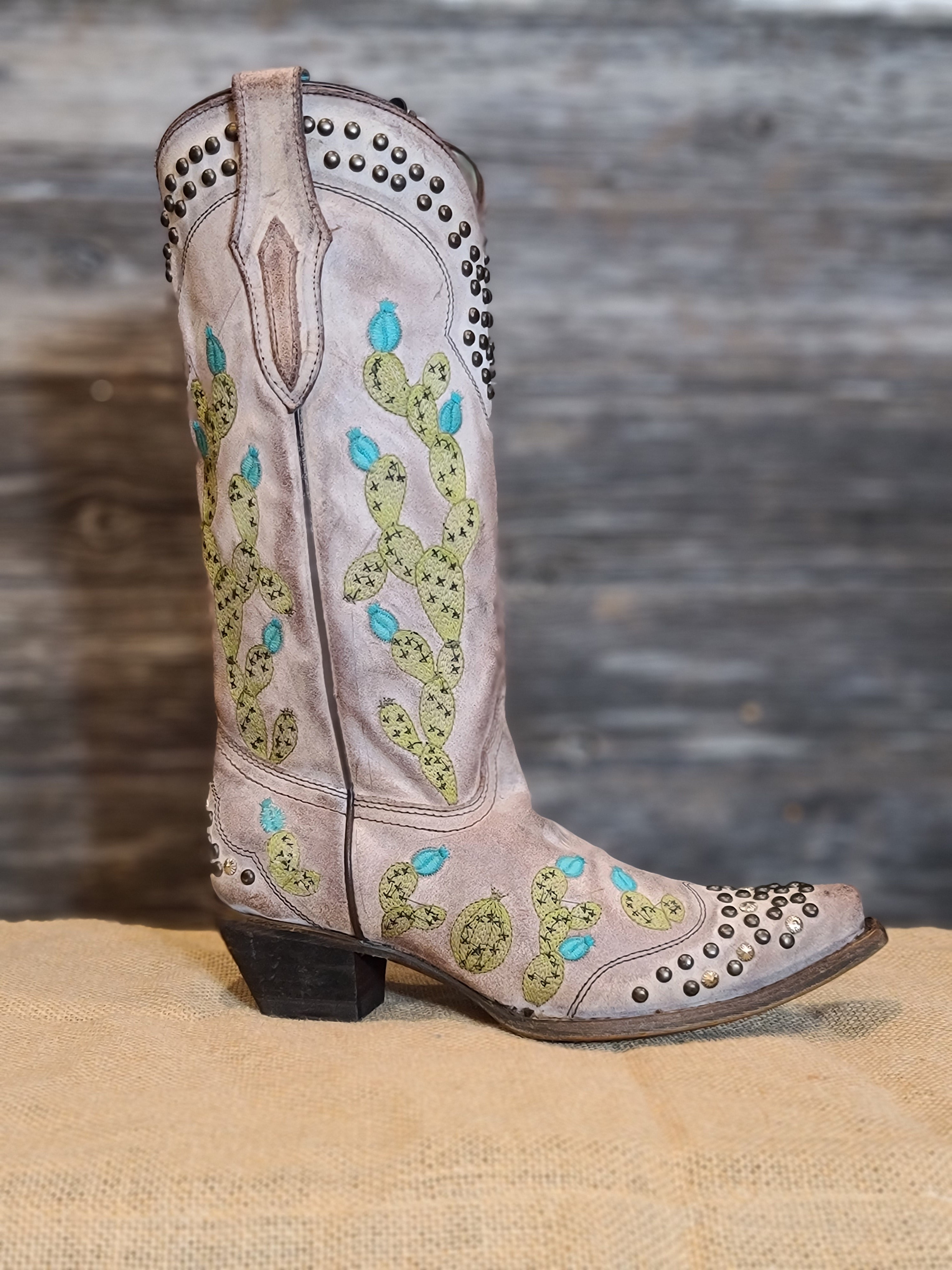 Corral Women's Tobacco Nopal Cactus Studded Snip Toe Western Boots C3464
