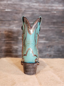 CORRAL LD TURQUOISE/GOLD OVERLAY & WOVEN ANKLE BOOT POINT TOE Z0120