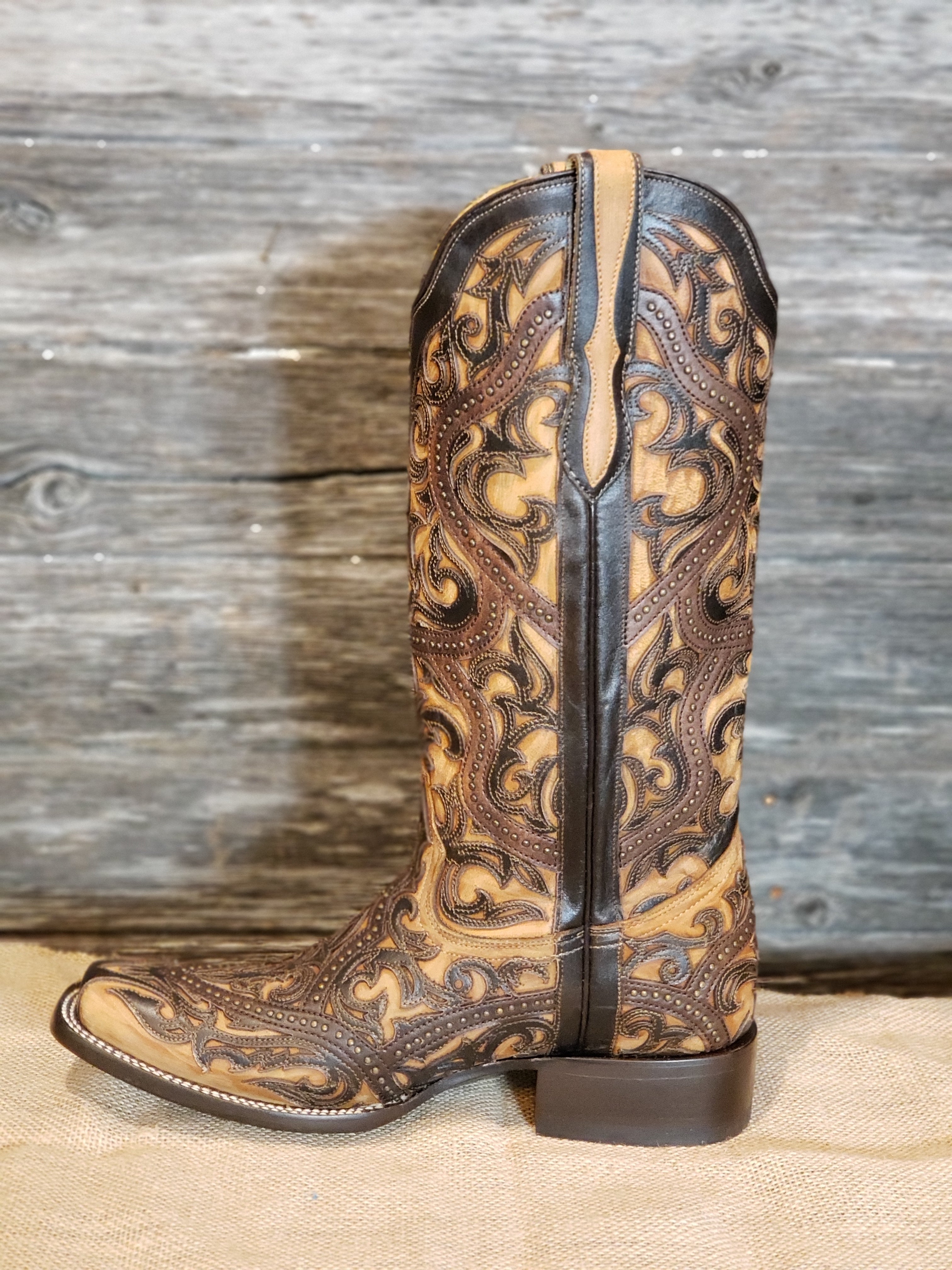 G1330 Corral Women's Brown Full Overlay Studs Cowgirl Boot