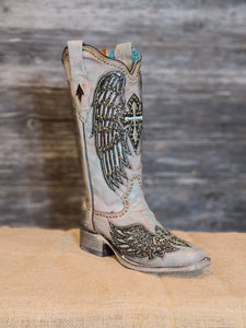 Corral Ladies Turquoise Cross & Wings Overlay & Studs Boots A3743