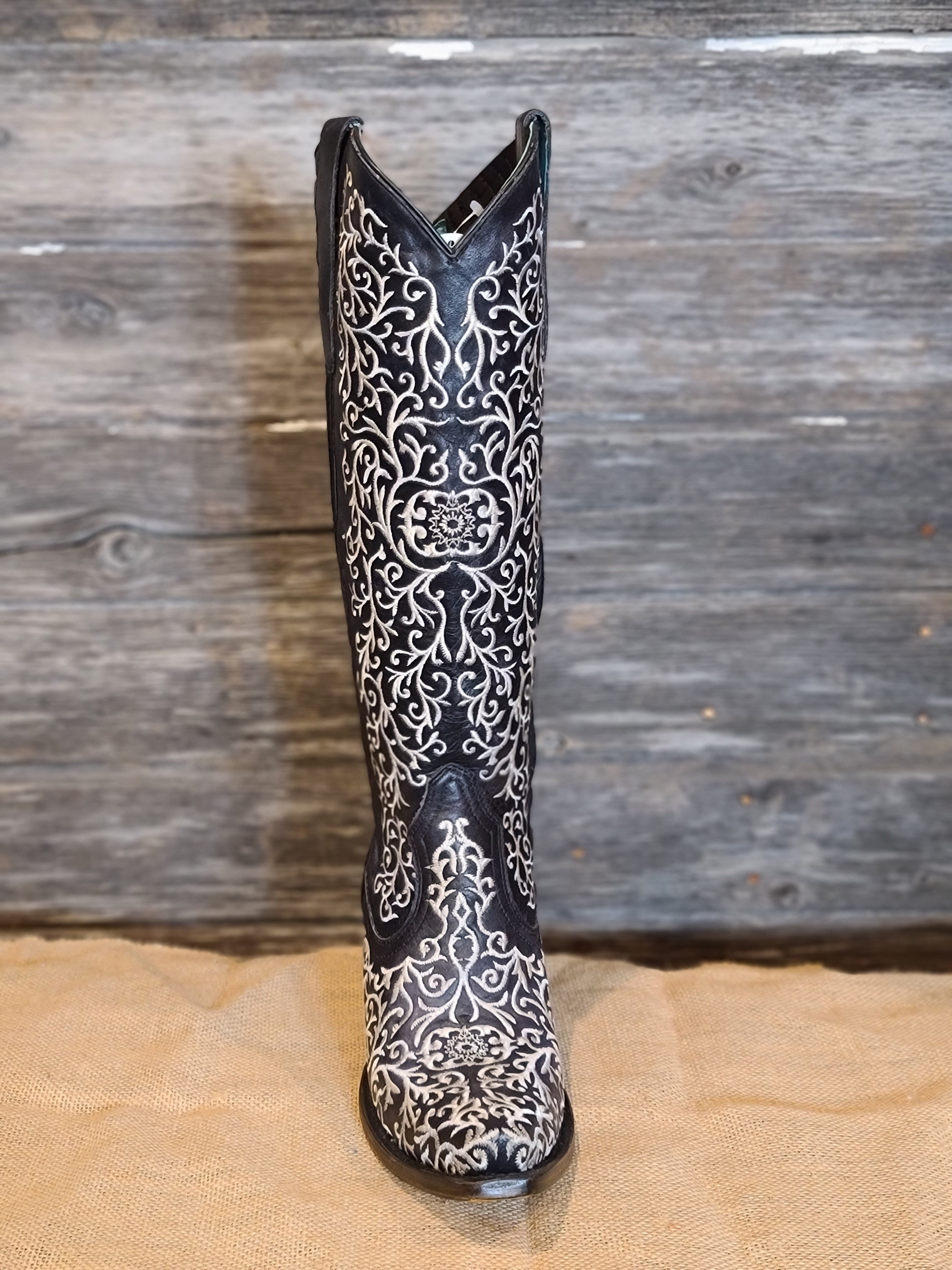 Corral Black Embroidery & Zipper Tall Snip Toe Boot A4096