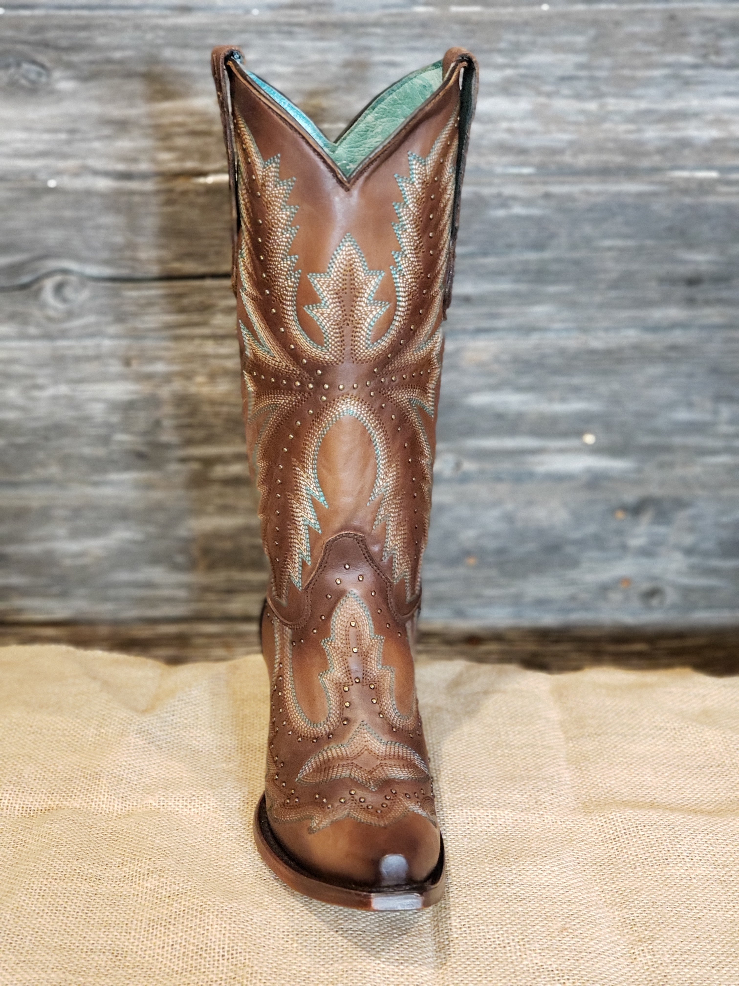 Corral Tan Embroidery & Hand Painted & Studs Snip Toe Boot C3684
