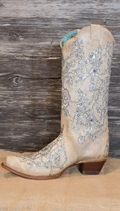 Corral Bone Glitter Overlay Embroidery and Crystals C3356