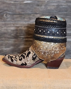 Corral Brown Glitter Flipped Shaft Ankle Boot A3691
