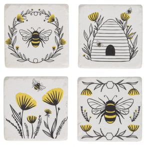 Bee and floral coaster 4 pack  set