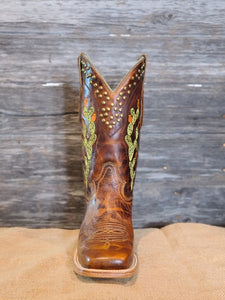 Corral Brown Embroidery and Studs Square Toe Boots A4060