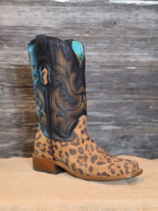 A4144 Women's Leopard Print Square Toe Western Boots
