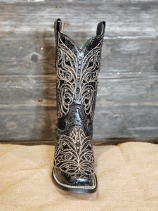 Corral Distressed Black With Black Sequence Inlay & Studs Square Toe A4126