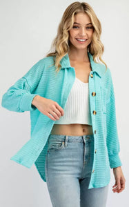 Waffle jacket button down knit top