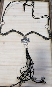 Gray silver and black cross necklace