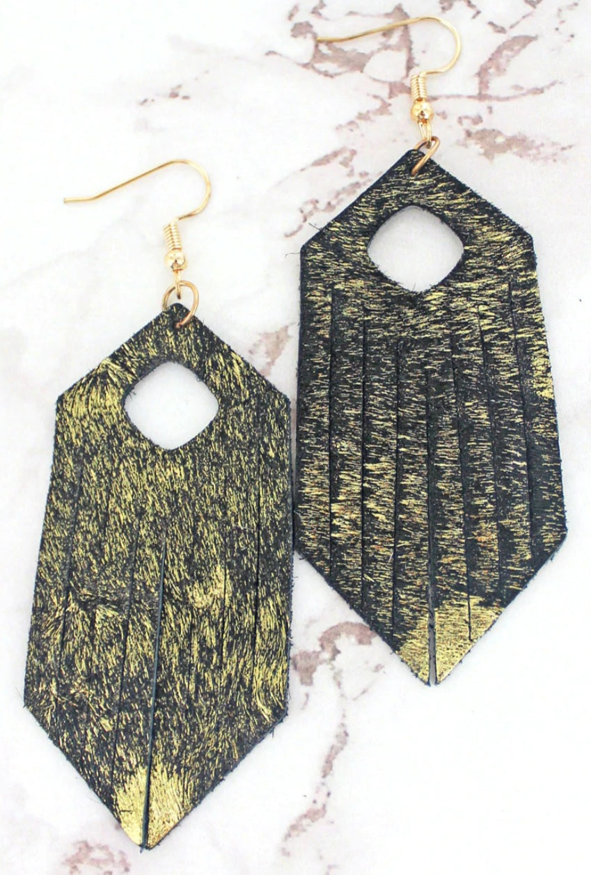 Black and Gold cowhide shredded earrings