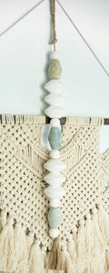Light blue and white wood blessing beaded garland