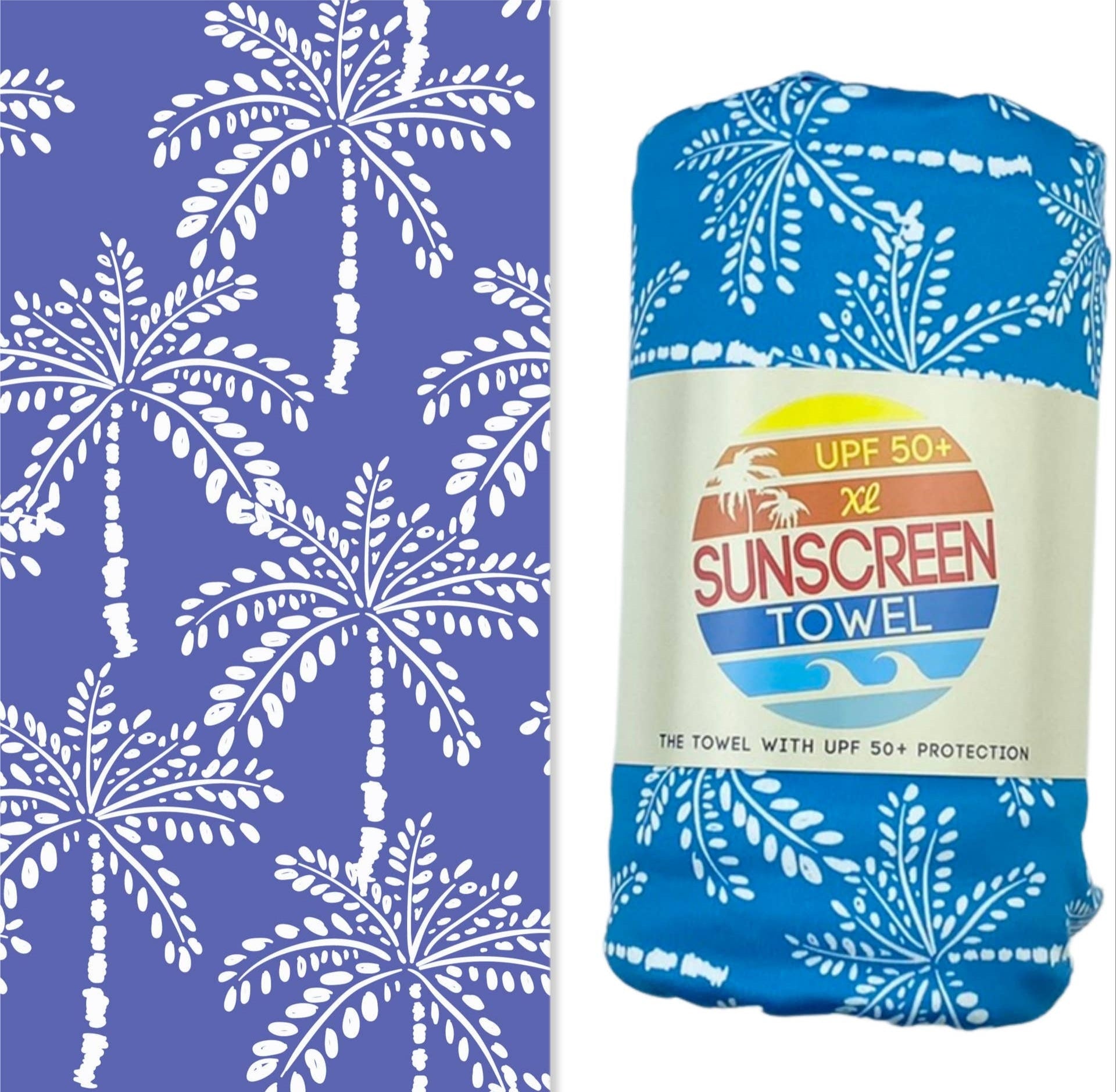 White palm tree sunscreen towel