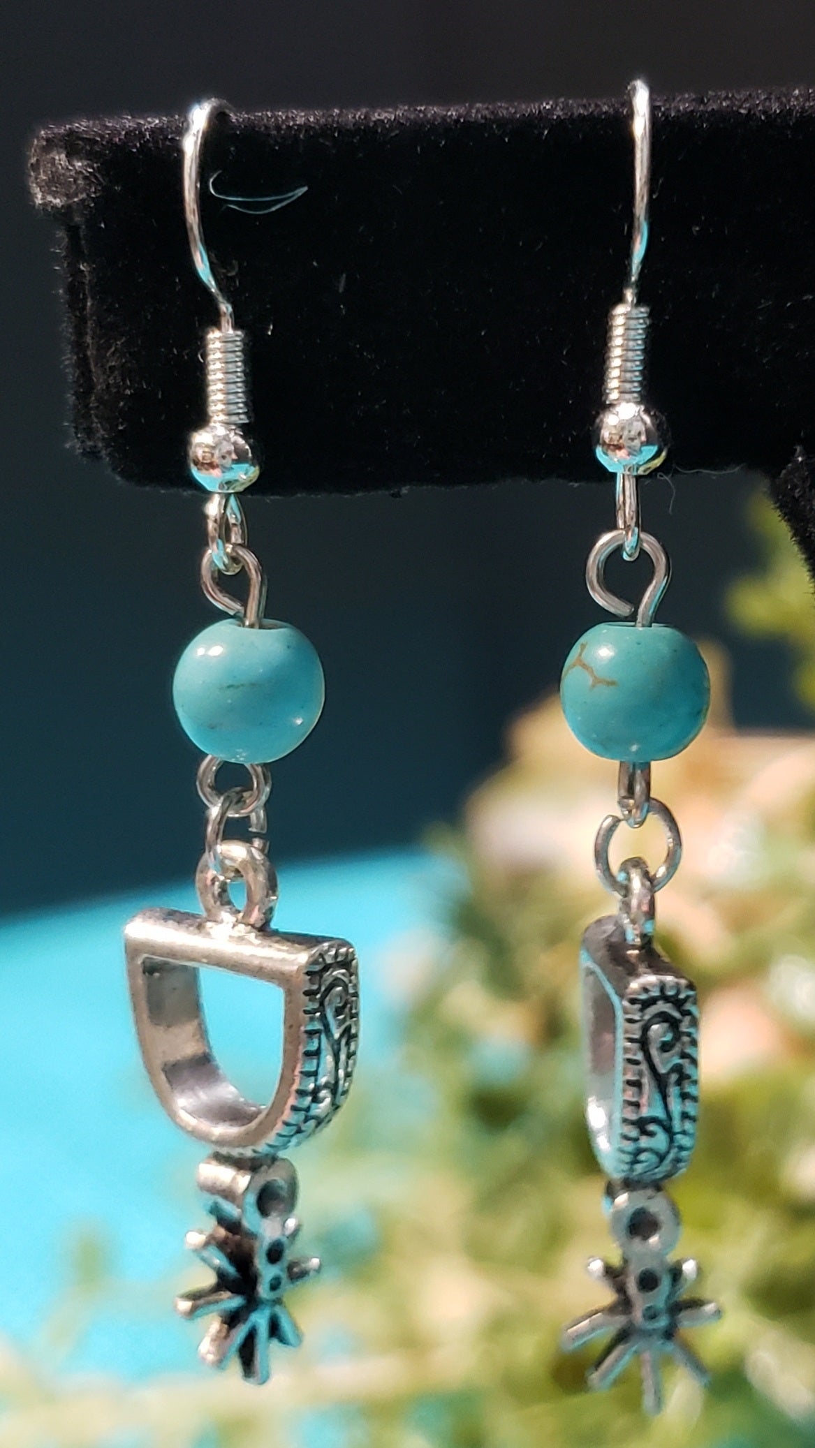 Turquoise and spur dangle earrings