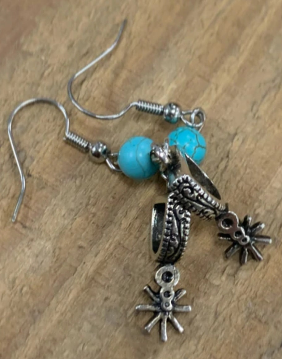 Turquoise and spur dangle earrings