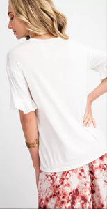 Ivory short ruffle sleeve top