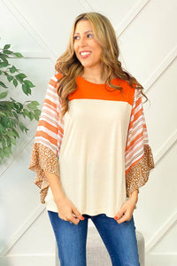 Orange stripe color block blouse