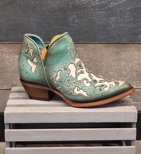 Turquoise/white inlay & embroidery corral bootie C3842