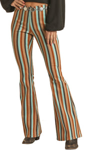 high-rise stretch brown striped flares