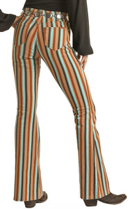high-rise stretch brown striped flares