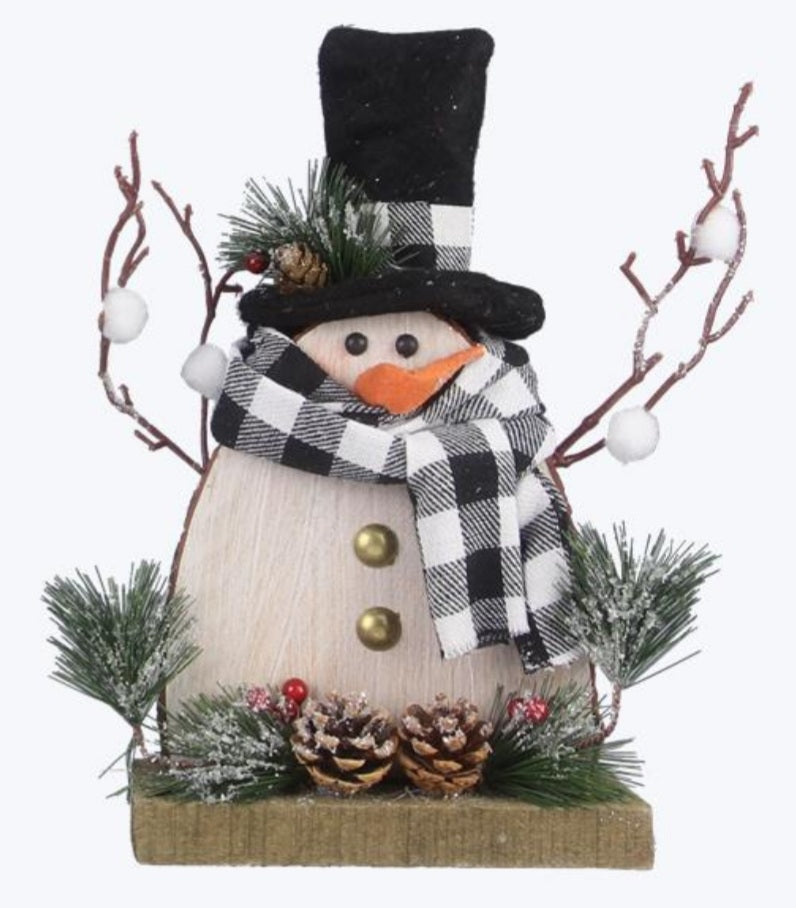 Wooden table top snowman