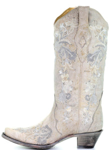 Womens white floral embroidered corral boots A3521
