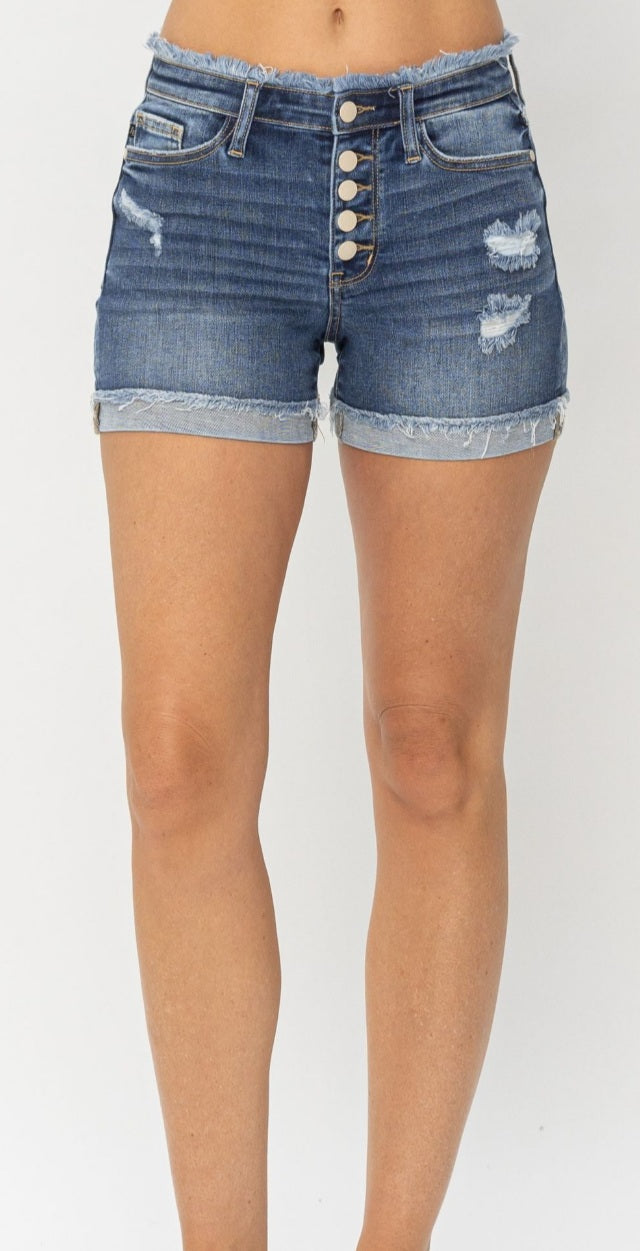 Judy blue mid rise button shorts