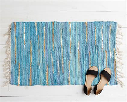 Blue and gold chindi rug