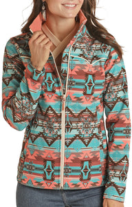 TURQUOISE AND PINK AZTEC SOFTSHELL JACKET