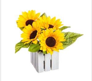 10" sunflower and Daisy's in white fence