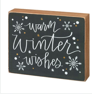 Winter wishes block sign