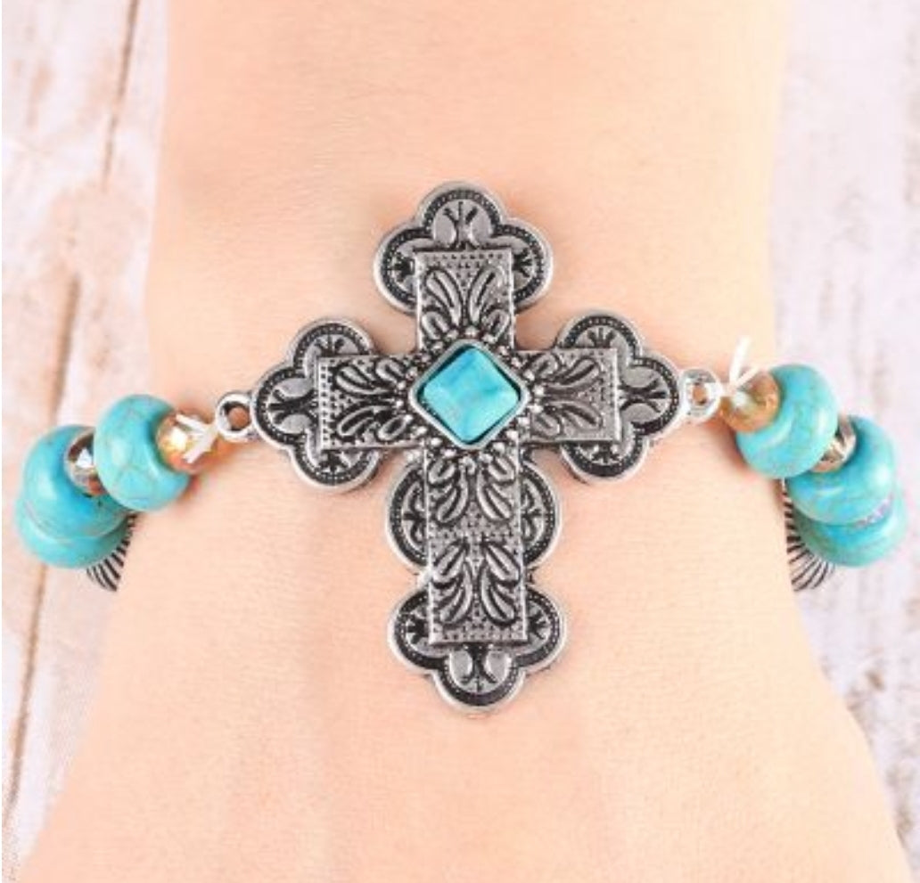 Turquoise Stone Southern Cross Bracelet, Silver