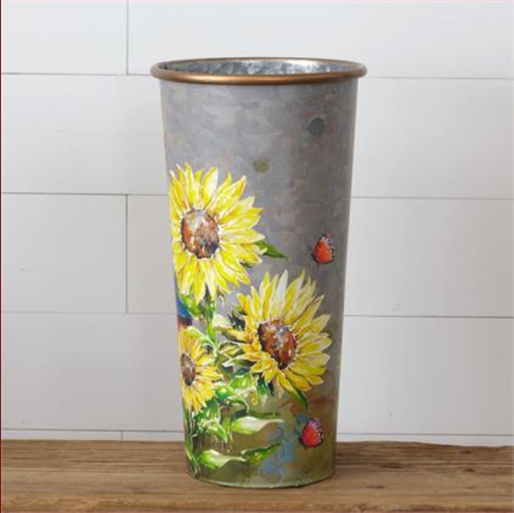 Sunflower and butterfly  tall planter